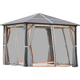 10x10ft Aluminum Patio Gazebo, Outdoor Gazebos with Polycarbonate Hardtop Roof & Privacy Curtains, Canopy Aluminum Furniture Pergolas for Garden, Lawns, Parties