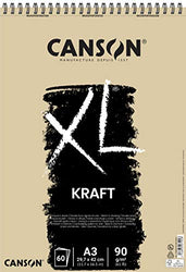 Canson XL Sketch Pad Kraft Corrugated Light Brown, 90 g/m2, 60 Sheets per Pad"Spiral on Short Edge 297 x 432 mm Light Brown