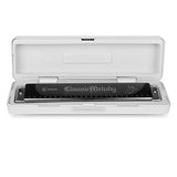 Harmonica 24 Holes Key of C with Case for Professional Player Beginner Students, Excellent Gift for Music Fan (Swan)- Bright Black, Best Music Gift