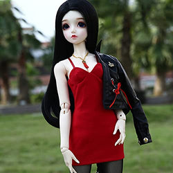 MEShape 4pcs Girl Doll Clothes, Handmade Coat + Red Dress + Socks + Necklace for BJD/SD Doll Dress Up Accessory (Only Doll Clothes, No Dolls)