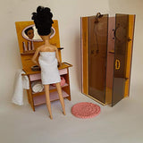 Wooden Bathroom dollhouse furniture set accessories with sink, shower for 12 inch doll