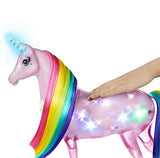 Barbie Dreamtopia Magical Lights Unicorn with Rainbow Mane, Lights & Sounds, Princess Doll with Pink Hair and Food Accessory, Gift for 3 to 7 Year Olds