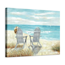 Seascape Canvas Wall Art Painting: Quiet Wave Wine Straw Hat White Sailboat Artwork Picture for Living Room (40"W x 30"H,Multi-Sized)