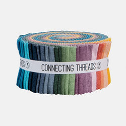 Connecting Threads Blender Collection Precut Cotton Quilting Fabric Bundle 2.5" Strips (Faux Linen Tonals Morning Skies)