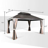 Peak Home Furnishings 10Ft x 12Ft Patio Hardtop Gazebo Outdoor Aluminum Pergola with Galvanized Steel Roof Canopy, Polyester Curtain and Mosquito Net