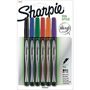 Sharpie 1751690 Plastic Point Stick Permanent Water Resistant Pen Assorted Fine 6/Pack