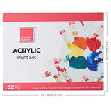 COLOUR BLOCK Acrylic Paint Set - 32 PC, 24 Acrylic Paint Tubes, 2 Synthetic Brushes, and 6 Painting Sheets in a Durable Cardboard Gift Box