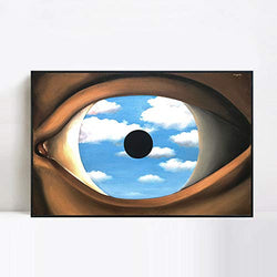 INVIN ART Framed Canvas Giclee Print Art The False Mirror 1928 by Rene Magritte Wall Art Living Room Home Office Decorations(Black Slim Frame,24"x32")
