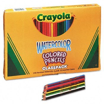 Watercolor Wood Pencil Classpack, 3.3 mm, 12 Asstd Clrs, 240 Pencils/Box