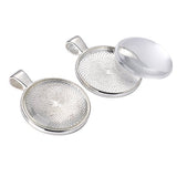 Shappy 24 Pieces 25 mm Round Glass Dome Tiles Clear Cameo with 24 Pieces Pendant Bezel Round