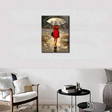 Canvas Painting for Living Room Bookroom Bedroom Girl with Umbrella Decor Prints on Canvas Picture Poster Wall Art Bathroom Decoration Stretched and Framed 16x24inch