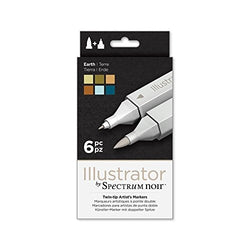 Illustrator by Spectrum Noir 6 Piece Twin Tip Artist Alcohol Marker, Earth