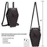 12 Constellation Women's Fashion Backpack, Steampunk Pu Leather Medium, Hand Embroidered Unique Casual Backpack Gothic Coffin Stud Wallet(Black Capricorn)