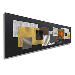 Large Black, Gold, Silver & Copper Geometric Modern Metal Wall Art Sculpture - Abstract Metal Wall Hanging - Unique Earth tone Home & Office Decor - City in Fall by Jon Allen - 47" x 12"