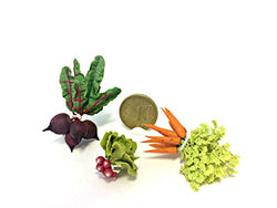 Bundles of vegetables with tops. Dollhouse miniature 1:12