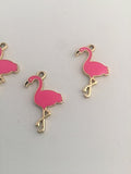 Hot Pink Flamingo Charm lot Set of 25 Gold and Hot Pink