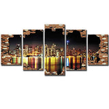 Konda Art 5 panels City Landscape Wall Art Modern Abstract Urban Canvas Paintings Home Decor Picture Print Framed Artwork for Office