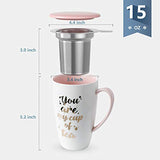 Sweese 205.108 Porcelain Tea Mug with Infuser and Lid - You Are My Cup of Tea, 15 OZ, Pink