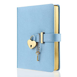 MAZERAN Lock Journal, Heart Shaped Locking PU Leather Hard Cover Gold Gild Edge Notebook Travel Diary, B6 Lined Locking with Key Personal Planner Organizer Gift for Girls Women Wife