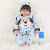 ENA Reborn Baby Doll Realistic Silicone Vinyl Baby Boy 24 inch Weighted Soft Body Lifelike Doll Gift Set for Ages 3+(Blue Puppy)