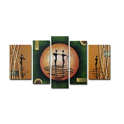 Wieco Art Dance on a Golden Moon Modern 100% Hand-Painted Stretched and Framed Artwork 5 Piece Abstract Oil Paintings on Canvas Wall Art Décor for Living Room Bedroom Home Decorations