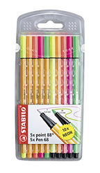 Stabilo Point 88 Fineliner Pens and Pen 68 Coloring Felt-tip Marker Pens, Neon (0.4 mm and 1 mm)