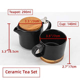 Ceramic Tea Cup Set, One Tea Mug and One Teapot with Stainless Steel Infuser, Practical Gifts Ideas for Women, Grandma, Tea Lovers, Birthday, Christmas, Mother's Day, Father's Day. (Black)