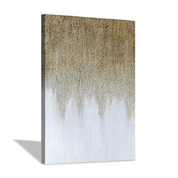 Abstract Painting Canvas Wall Art: Rustic Hand-painted Textured Gold White Embellishment Modern Picture Artwork for Home Decor ( 24” x 36” x 1 Panel )