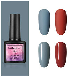 COSCELIA Gel Nail Polish Set - Red Blue, Gray Blue 2 Colors, Popular Nail Art Colors U V LED Soak Off Nail Gel Set