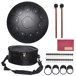 Steel Tongue Drum, 11 Notes 10 Inches Chakra Tank Drum C Key Percussion Instrument Kit with Mallets, Note Stickers, Finger Picks, Bag for Musical Education Meditation Yoga