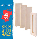 U.S. Art Supply 4" x 12" Birch Wood Paint Pouring Panel Boards, Studio 3/4" Deep Cradle (Pack of 4) - Artist Wooden Wall Canvases - Painting Mixed-Media Craft, Acrylic, Oil, Watercolor, Encaustic