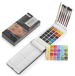 Professional Watercolor Paint Set Art-Nomad - 24 Highly Pigmented Korean Water Colors, 6 Synthetic Brushes, HB Pencil, Portable Palette for Artists, Travel Watercolor Kit for Adults - by ZenART