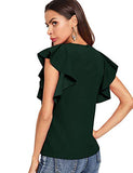 Romwe Women's Ruffle Sleeve Solid Elegant Wear to Work Blouse Top Green M