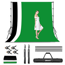 EMART Photo Video Studio Backdrop Stand Kit, 8.5x10ft Adjustable Photography Green Screen Support System with 3 Muslin Backgrounds for Photoshoot (Black White Green)