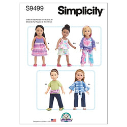 Simplicity Doll Clothes Sewing Pattern Kit, Code S9499, Sizes 18", Multicolor