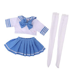 Fityle Lovely College Style School Uniform Suit Blue Pleated Skirt Tops Stocking for 1/3 BJD Fashion Girl Dolls Dress-up Accessories