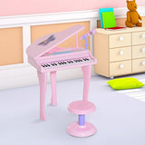 Qaba 37 Key Kids Toy Baby Grand Digital Piano with Microphone and Stool - Pink