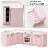 Just E Joy Dollhouse Furniture 1:12 Wood Miniature Kitchen Cabinet Model DIY Doll House Toy