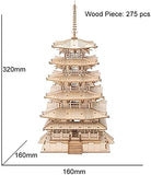 Rolife 3D Wooden Puzzles Temple Building Kit - 275PCS Japanese Five-storied Pagoda 13" Model Craft Kits for Adults/Boys/Girls