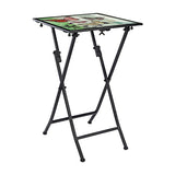 CEDAR HOME Side Table Outdoor Garden Patio Metal Accent Desk with Square Hand Painted Glass, Red