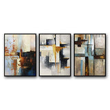 Modern Geometric Abstract Canvas Wall Art For Living Room Framed 3 Piece hand-painted Oil Painting in Grey Ready to hang for Home décor 24x48 inches