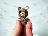 Miniature Crochet Teddy Bear White Brown Stuffed Amigurumi Knitted Plush Animal