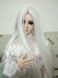 BJD Doll Wig 9-10inch(21-24cm): 1/3 BJD SD, Fur Wig Dollfie / White Extra Long Straight Hair