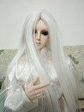 BJD Doll Wig 7-8inch (17-18.5cm): 1/4 BJD MSD, Fur Wig Dollfie / White Extra Long Straight Hair
