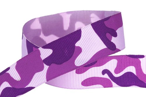 HipGirl Printed Grosgrain Camouflage Ribbon, 5-Yard 7/8-Inch, Purple