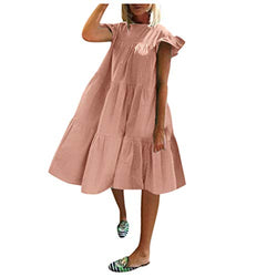 Ulanda-Dresses for Women, Women's Casual Dresses Summer Flowers Bell Sleeve Ruffle Hem Loose Swing Tunic Midi Dress