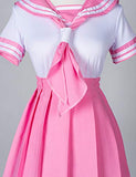 Classic Japanese Anime School Girls Pink Sailor Dress Shirts Uniform Cosplay Costumes with Socks Hairpin set(XL = Asia 2XL)