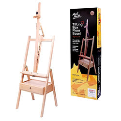 Mont Marte Signature Tilting Box Floor Easel Beech Wood, Holds Canvases up to 92cm (36.2in) in Height, Angle Adjustment, Sturdy Base, Built-in Drawers for Art Supplies, Artist Painting Easel.