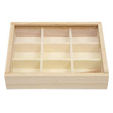 Unfinished Wood Box with Lid, 9 Compartment Storage Box (6.75 x 5.1 in, 2 Pack)