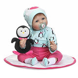 Nicery Reborn Baby Doll Soft Simulation Silicone Vinyl Cloth Body 22 inch 55 cm Magnetic Mouth Lifelike Vivid Boy Girl Toy for Ages 3+ Cloth Body Green Penguin RD55C180